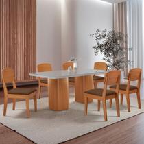 Mesa de Jantar Eloise 180cm Tampo MDF Vidro com 6 Cadeiras Copper Moderna Mobília Mesa de Jantar Eloise 180cm Tampo MDF Vidro com 6 Cadeiras Copper Moderna Mobília