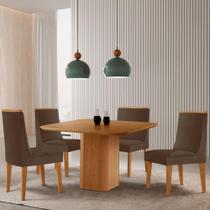 Mesa De Jantar Eloise 90cm Tampo Mdf Com 4 Cadeiras Moderna Veludo Marrom/naturalle Mesa De Jantar Eloise 90cm Tampo Mdf Com 4 Cadeiras Moderna Veludo Marrom/naturalle