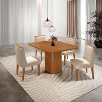 Mesa De Jantar Eloise Canto Copo 4 Cadeiras Moderna Mobília Veludo Creme/naturale