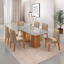 Mesa De Jantar Eloise Tampo MDF Vidro Com 6 Cadeiras Moderna Turim Off White Naturale
