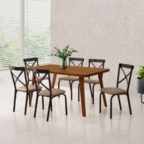 Mesa de Jantar em Madeira Maciça Millena 160cm Robusta Vintage Retrô Reforçada Alta Castanho Mesa de Jantar em Madeira Maciça Millena 160cm Robusta Vintage Retrô Reforçada Alta Castanho