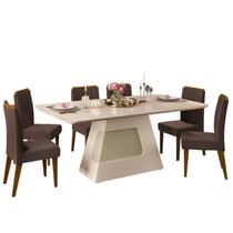 Mesa de Jantar Escala 180x90 Creme com 6 Cadeiras Lara Canela/Marrom Café - PR Móveis