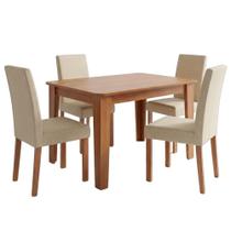 Mesa de Jantar Estela MDF Com 4 Cadeiras Estofadas Linho MOLCI Mesa de Jantar Estela MDF Com 4 Cadeiras Estofadas Linho MOLCI