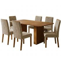 Mesa de Jantar Ester MDF Com 6 Cadeiras Estofadas Suede MOLCI Mesa de Jantar Ester MDF Com 6 Cadeiras Estofadas Suede MOLCI