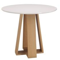 Mesa de Jantar Estilo Redonda 90cm MDF/MDP, Tampo Laqueado 18mm, Base Mel/Off Sonetto