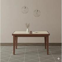 Mesa de Jantar Extensível Madeira Maciça Tampo com Vidro Paris Marrom/Imbuia/Off White