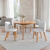 Mesa de Jantar Extensível Redonda com 4 Cadeiras Madeira Maciça Tasila Yescasa Marrom/Champagne/Cinza