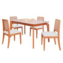 Mesa de Jantar Ficus 1,30 com 4 Cadeiras Buriti Estilo Moderno Madeira/Off White/Linho Cru Mesa de Jantar Ficus 1,30 com 4 Cadeiras Buriti Estilo Moderno Madeira/Off White/Linho Cru