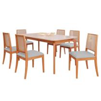 Mesa de Jantar Ficus 1,80 com 6 Cadeiras Buriti Conforto e Sofisticação Madeira/Off White/Linho Cinza Mesa de Jantar Ficus 1,80 com 6 Cadeiras Buriti Conforto e Sofisticação Madeira/Off White/Linho Cinza