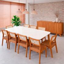 Mesa de Jantar Ficus 2,10 com 8 Cadeiras Bella Madeira/Off White/Kaki + Buffet Isa Cinamomo