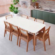 Mesa de Jantar Ficus 2,10 com 8 Cadeiras Bella Tampo Madeira Estilo Luxo Madeira/Off White/Kaki Mesa de Jantar Ficus 2,10 com 8 Cadeiras Bella Tampo Madeira Estilo Luxo Madeira/Off White/Kaki