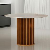 Mesa de Jantar Flora 108x108 com Vidro Base Ripado Cinamomo Off-White - Leifer Mesa de Jantar Flora 108x108 com Vidro Base Ripado Cinamomo Off-White - Leifer