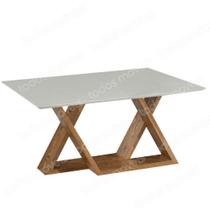 Mesa de Jantar Flora 140 cm Quadrada Borda Reta Madeira Vidro Colado Carvalho Mel Laca Branco Mesa de Jantar Flora 140 cm Quadrada Borda Reta Madeira Vidro Colado Carvalho Mel Laca Branco