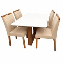 Mesa de Jantar Florença 120x80cm com Vidro e 4 Cadeiras California em Linho Estofadas Lj Móveis Cor Cinamomo Off White com Tecido Bege Mesa de Jantar Florença 120x80cm com Vidro e 4 Cadeiras California em Linho Estofadas Lj Móveis Cor Cinamomo Off White com Tecido Bege