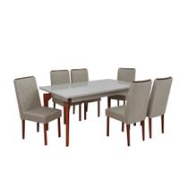 Mesa de Jantar Floripa 157,5X93 6 Cadeiras c/ Apliques Tampo de Vidro