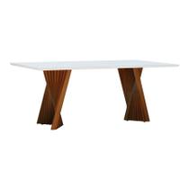 Mesa de Jantar Gus 200x100cm Tampo MDF Laqueado com Vidro - Amêndoa