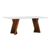 Mesa de Jantar Gus Retangular - Amêndoa Tampo 135x90cm Branco/Vidro Off-White Mesa de Jantar Gus Retangular - Amêndoa Tampo 135x90cm Branco/Vidro Off-White