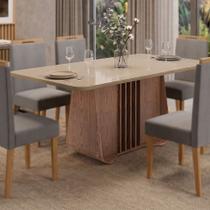 Mesa de Jantar Harpa 6 Lugares Carvalho e Fendi com Tampo Sofisticado e Moderno