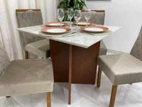 Mesa de Jantar Helo 0.900.90 Com 4 Cadeiras Valentina Mel/Off White/Bege