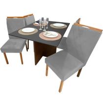 Mesa de Jantar Helo 120x90cm em Linho com 4 Cadeiras California Poliman Cor Mel Grafite com Assento Cinza Mesa de Jantar Helo 120x90cm em Linho com 4 Cadeiras California Poliman Cor Mel Grafite com Assento Cinza