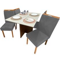 Mesa de Jantar Helo 120x90cm em Linho com 4 Cadeiras California Poliman Cor Mel Off White com Assento Grafite