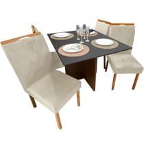 Mesa de Jantar Helo 90x90cm em Veludo com 4 Cadeiras California Poliman Cor Mel Grafite com Assento Bege