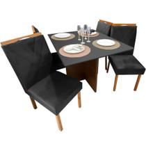 Mesa de Jantar Helo 90x90cm em Veludo com 4 Cadeiras California Poliman Cor Mel Grafite com Assento Preto
