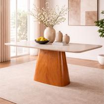 Mesa de Jantar Horus Lâmina Madeira Natural e Tampo Com Vidro 1.60m Móveis Mundial