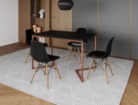 Mesa de Jantar Industrial Base Ferro Cobre em V Tampo 137x90 Preto 4 Cadeiras Eames Madeira Assento Preto Mesa de Jantar Industrial Base Ferro Cobre em V Tampo 137x90 Preto 4 Cadeiras Eames Madeira Assento Preto