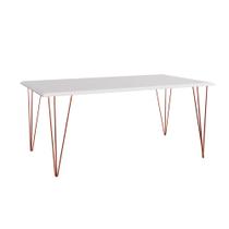 Mesa de Jantar Industrial Clips de Ferro Cobre Tampo Retangular Branco 135x75