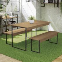 Mesa de Jantar Industrial com 2 Bancos - Freijó/Preto