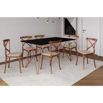 Mesa de Jantar Industrial com 6 Cadeiras Katrina Cobre Trama Premium Cobre e Preto 150 Cm