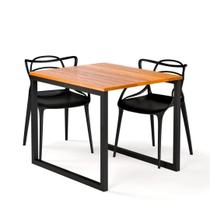 Mesa de Jantar Industrial Compacta MDF com Estrutura de Metal Preta 4 Lugares Cozinha Sala Pequena
