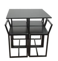 Mesa De Jantar Industrial Prime Quadrada Preta 4 Banquetas