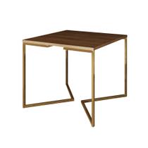 Mesa de Jantar Industrial Quadrada Amêndoa 90cm Base V Dourada