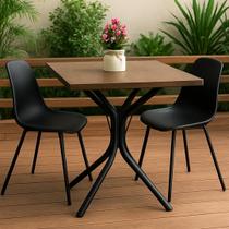 Mesa De Jantar Industrial Quadrada Madeira Pé De Metal Preto Amadeirado Preto