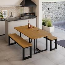 Mesa de Jantar Industrial Retangular 160 x 90 Pés Ferro com 2 Bancos Imperatriz