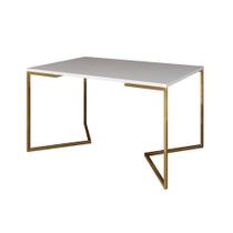 Mesa De Jantar Industrial Retangular Branca 120X75Cm Base V Dourada Cor: Branco Mesa De Jantar Industrial Retangular Branca 120X75Cm Base V Dourada Cor: Branco