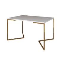Mesa de Jantar Industrial Retangular Branca 120x75cm Base V Dourada