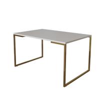 Mesa de Jantar Industrial Retangular Branca 137x90cm Base Dourada