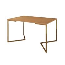 Mesa de Jantar Industrial Retangular Canela 120x75cm Base V Dourada