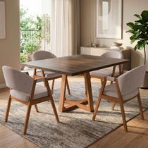 Mesa de Jantar Isabela 1,20 Freijó Pés Cerejeira Madeira Maciça 4 Cadeiras Helen Design - Bege Linho Mesa de Jantar Isabela 1,20 Freijó Pés Cerejeira Madeira Maciça 4 Cadeiras Helen Design - Bege Linho