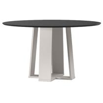 Mesa de Jantar Isabela 135x135 cm com Vidro Off White Preto New Ceval