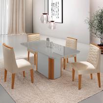 Mesa de Jantar Isadora 120cm Tampo Canto Copo MDF Vidro com 4 Cadeiras Eloise