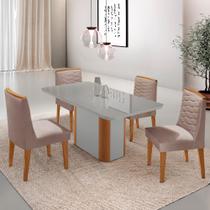 Mesa de Jantar Isadora 120cm Tampo Canto Copo MDF Vidro com 4 Cadeiras Eloise