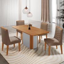 Mesa De Jantar Isadora 120cm Tampo Mdf Laminado 4 Cadeiras Eloise Veludo Capuccino Naturale Off White