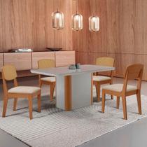 Mesa De Jantar Isadora 120cm Tampo Mdf Vidro Com 4 Cadeiras Veludo Creme/off/nat/serig. Off