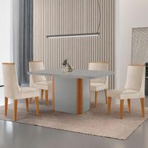 Mesa De Jantar Isadora 120cm Tampo Mdf Vidro Com 4 Cadeiras Veludo Creme Off White Naturale Serigrafia Mesa De Jantar Isadora 120cm Tampo Mdf Vidro Com 4 Cadeiras Veludo Creme Off White Naturale Serigrafia