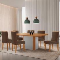 Mesa De Jantar Isadora 180cm Tampo Mdf Laminado Veludo Marrom Naturale Off White