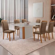 Mesa de Jantar Isadora 180cm Tampo MDF Vidro Canto Copo com 6 Cadeiras Lorena